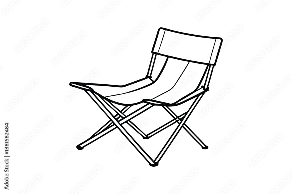 A line art drawing of a foldable camping chair with a fabric seat and metal frame vector illustration.eps A line art drawing of a foldable camping chair with a fabric seat and metal frame vector illustration.eps