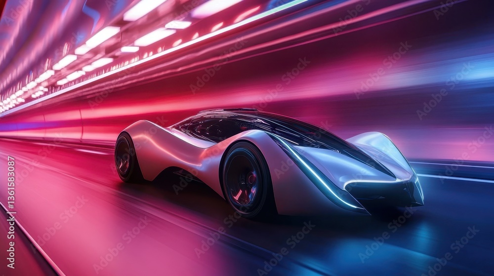 Futuristic car racing through a neon-lit tunnel at night showcasing advanced technology and design Futuristic car racing through a neon-lit tunnel at night showcasing advanced technology and design