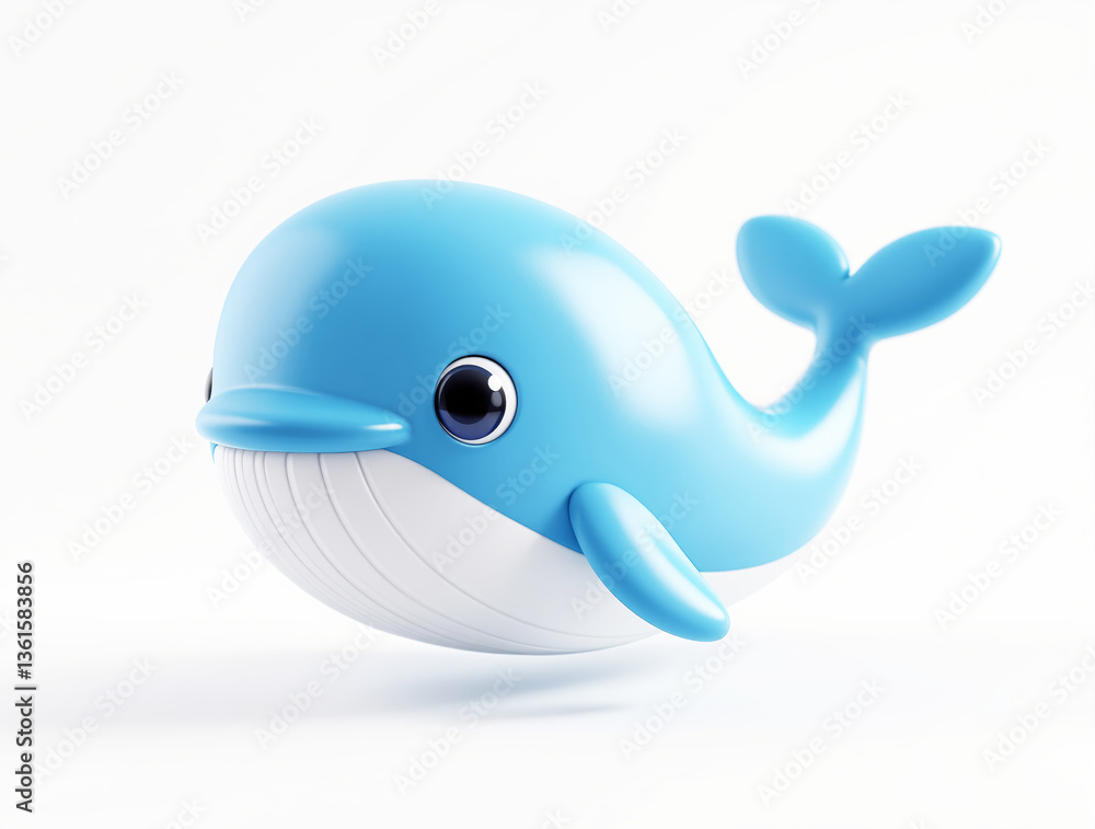 Adorable blue cartoon whale with glossy texture and big shiny eyes on a white background. Concept of marine life, creativity, and cute animal design. Ai generative Adorable blue cartoon whale with glossy texture and big shiny eyes on a white background. Concept of marine life, creativity, and cute animal design. Ai generative