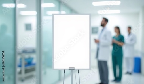 Wallpaper Mural Blank medical presentation board stands sharply in focus against softly blurred doctors and nurses. AI Generated Torontodigital.ca