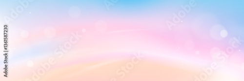 Sky clouds with light purple,blue,pink color vector banner.Abstract pastel sky pattern of blurry light fuzz colorful smooth holographic mesh gradient background.Vector soft horizontal spring backdrop