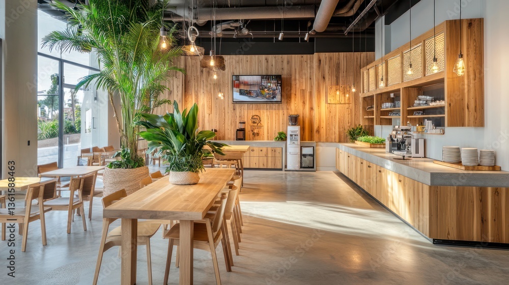 Modern Wooden Office Cafe Interior