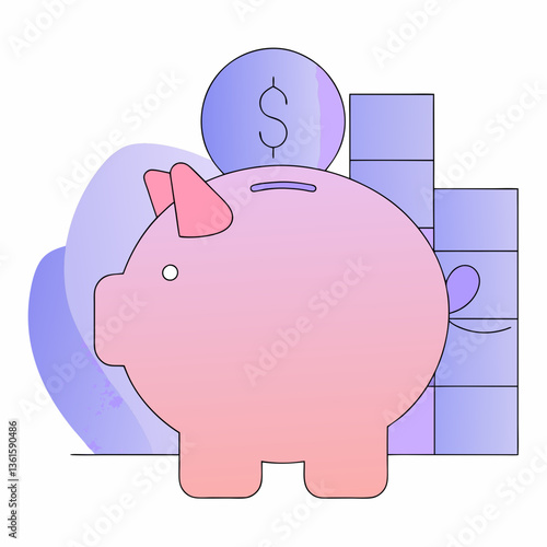 A piggy bank with a coin dropping in