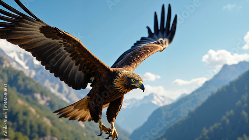 Majestic Steinadler (Golden Eagle) in Mid-Flight Isolated on Transparent Background for Nature and Wildlife Use