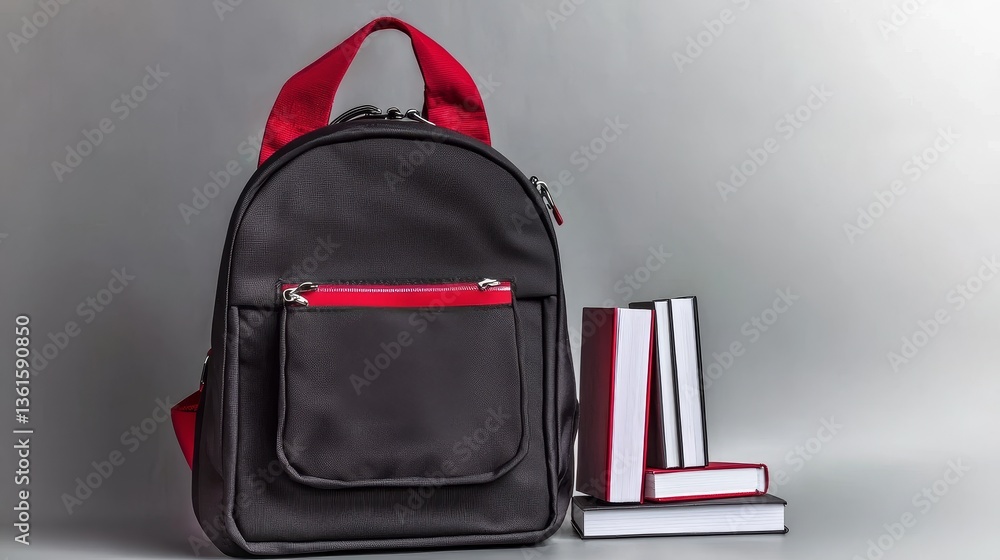 Stylish High-Tech Backpack with Books in a Futuristic Setting Stylish High-Tech Backpack with Books in a Futuristic Setting