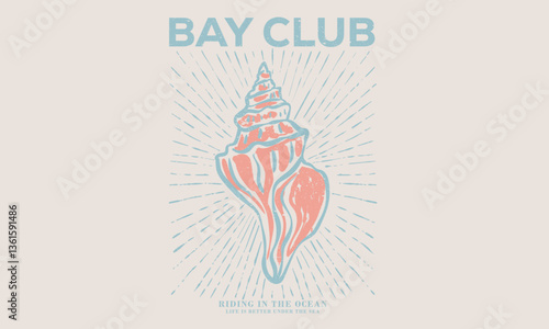 Bay club art. Seashell vintage artwork. Summer vibes artwork. Seashell line drawing. Beach modern abstract art. 