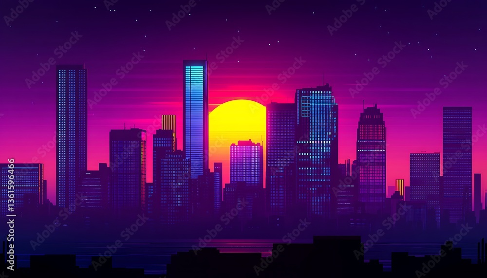 Fototapeta premium A futuristic cityscape with tall buildings and neon lights