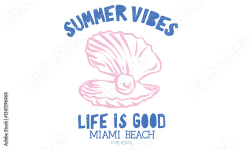 Seashell vintage artwork. Summer vibes artwork. Seashell line drawing. Sea you at the beach. Miami beach modern abstract art.
