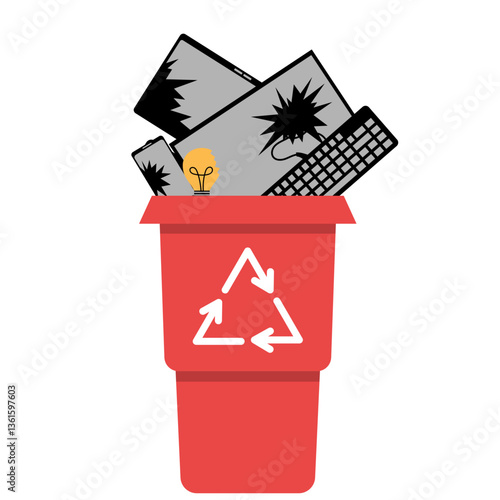 Illustration of E-Waste in Recycling Bin