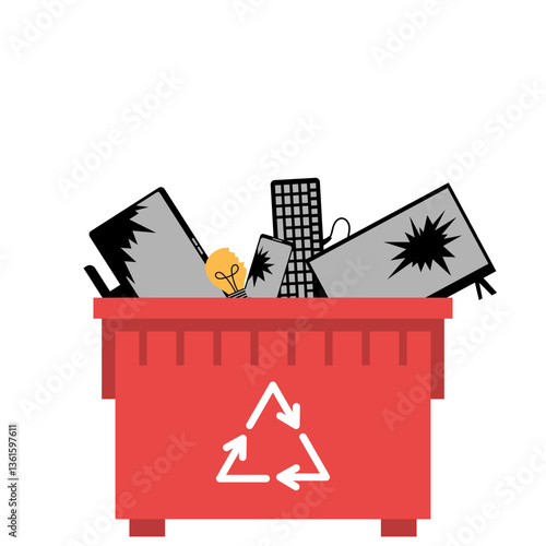 Illustration of E-Waste in Recycling Bin