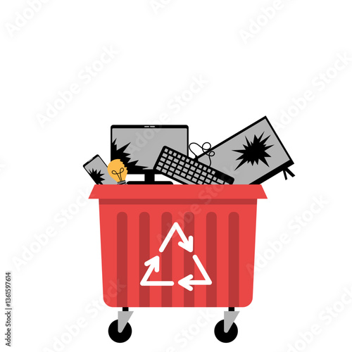 Illustration of E-Waste in Recycling Bin
