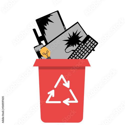 Illustration of E-Waste in Recycling Bin