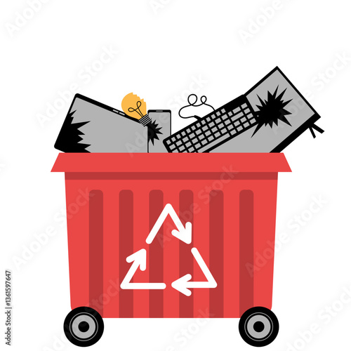 Illustration of E-Waste in Recycling Bin