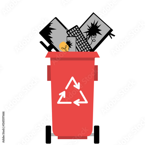 Illustration of E-Waste in Recycling Bin