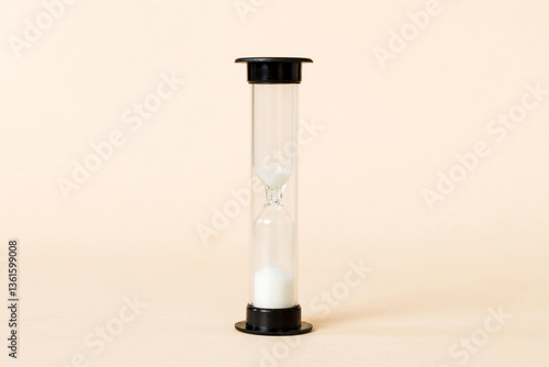 hourglass on the table, sand clock as time passing concept for business deadline, copy space