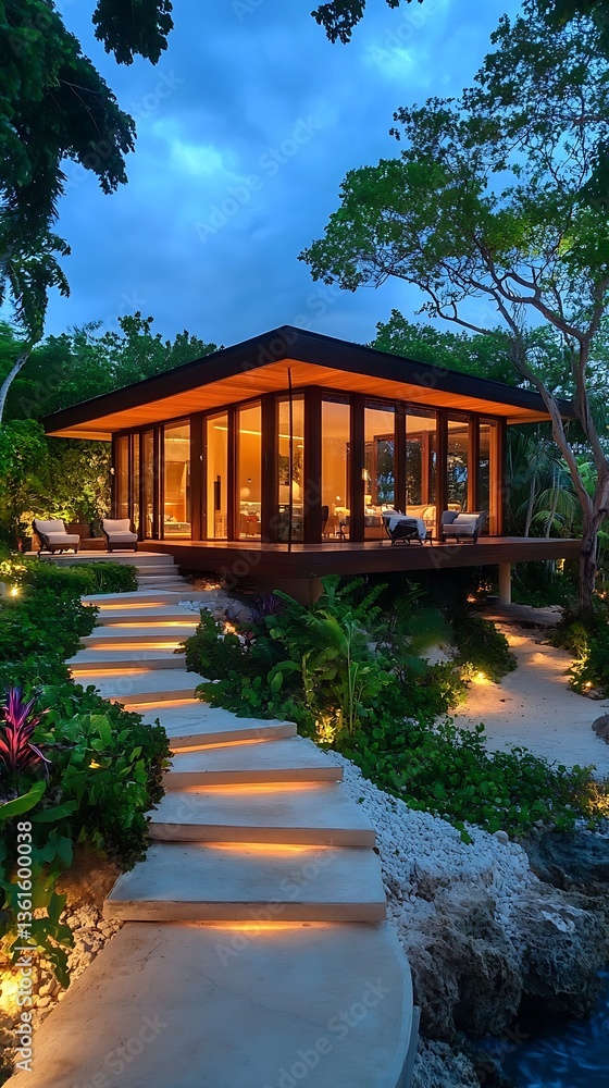 Fototapeta premium Tropical Cabin Evening Scene