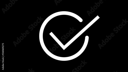 Check mark, tick mark icon with circle loading animated on a black background.