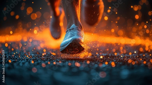 Person running with visible athletic shoes and glowing visual effects