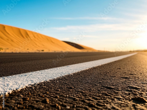 asphalt road with marking lines in desert