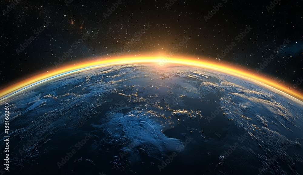 Obraz premium Breathtaking view of Earth from space at sunrise, showcasing vibrant colors and textures.