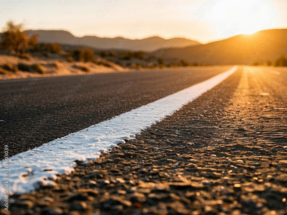 asphalt road with marking lines in desert
