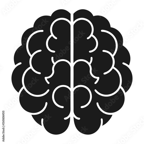 Black Silhouette of Human Brain with Detailed Hemispheres - Minimalistic Vector Design for Mental Health and Brain Function