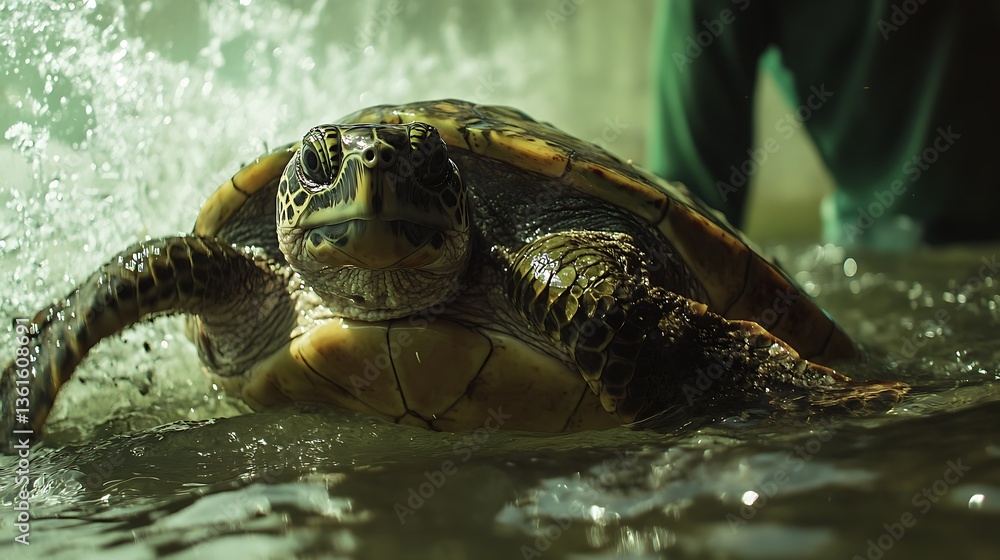 Naklejka premium A close up view of a sea turtle in water
