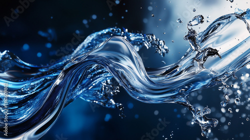 Wallpaper Mural Cool metallic blue splash liquid water wave on dark black background. Torontodigital.ca