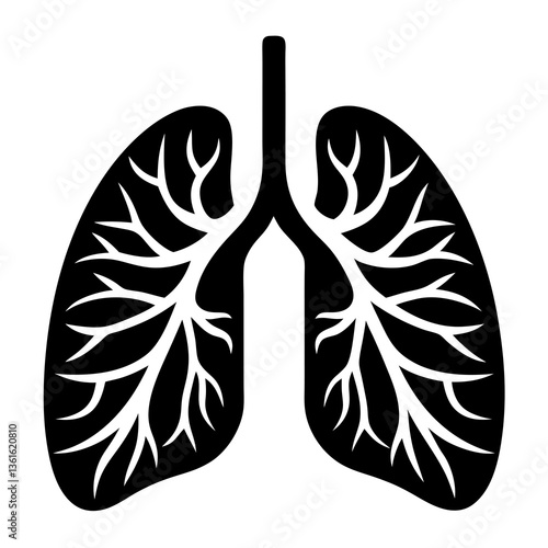Tableau sur toile Black Silhouette of Human Lungs with Visible Bronchi and Trachea - Minimalistic