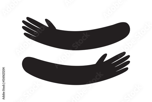 Hug hands logo icon. Hugs silhouette shape cartoon sign. Cute care design decorative element