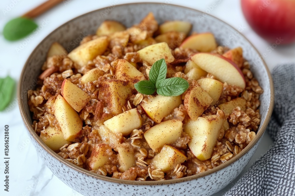 Oatmeal with apples and cinnamon, healthy and isolated on white, captured from above Oatmeal with apples and cinnamon, healthy and isolated on white, captured from above