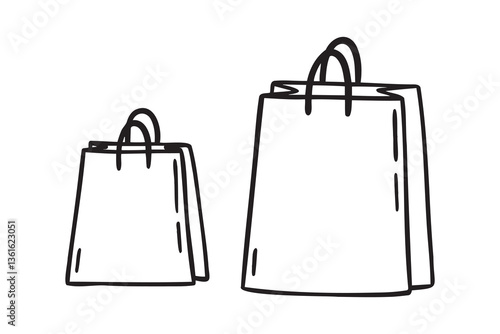 Shopping bag icon doodle hand drawn. Outline drawing shopping bag line clipart symbol