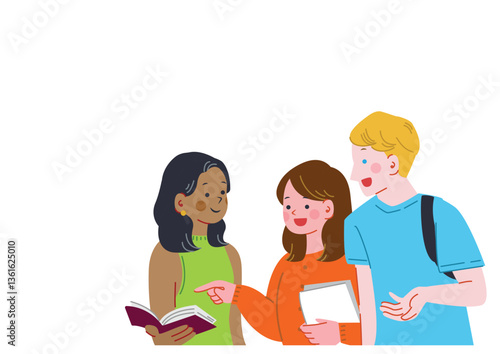 留学先で楽しそうに友人と会話する日本人女性