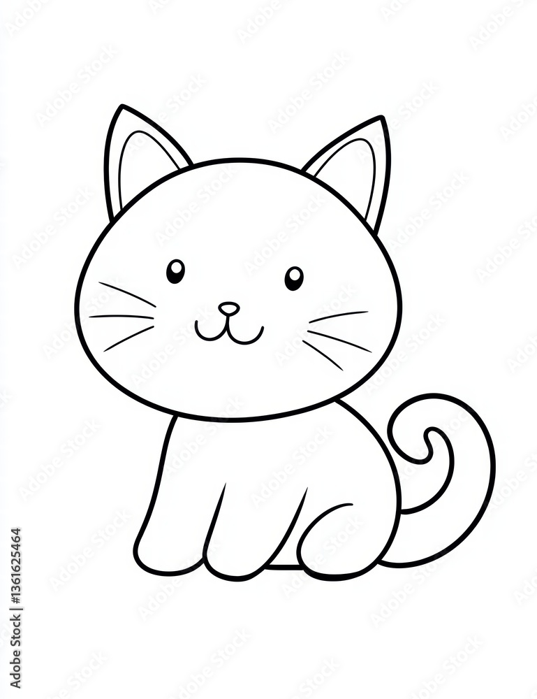 Fototapeta premium Adorable Cartoon Cat: A simple, charming cartoon cat design, perfect for coloring pages, children's books, or any project needing a cute feline friend.