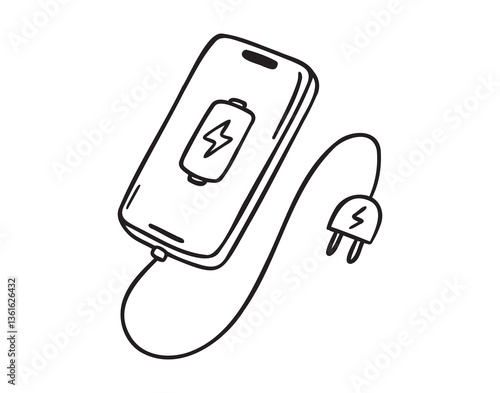 Charge phone icon doodle hand drawn. Outline drawing charge phone line clipart symbol