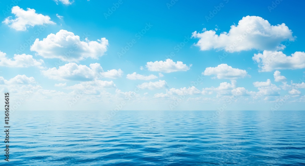 Fototapeta premium 穏やかで青い海と空、白い雲が優しく広がる風景