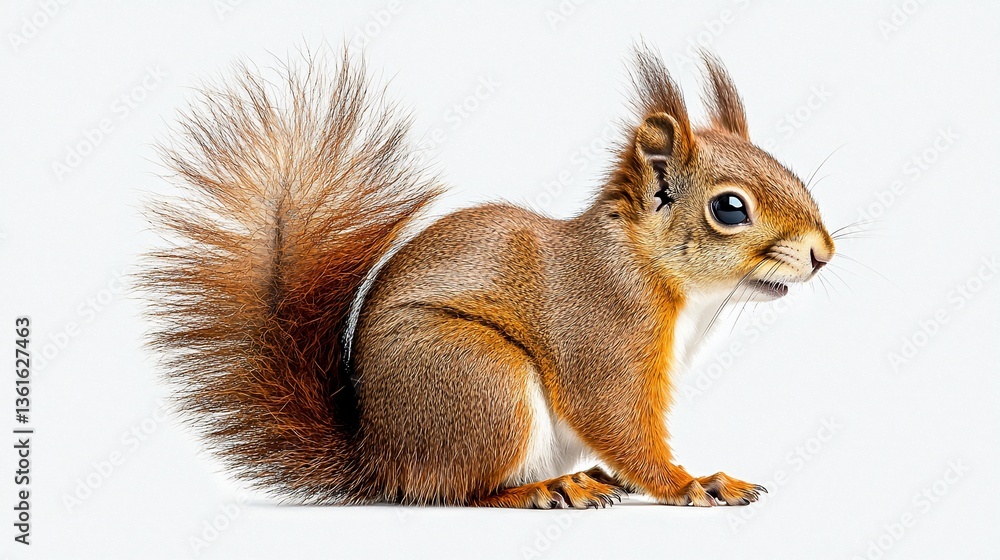 Red Squirrel Profile, Isolated on White Background Red Squirrel Profile, Isolated on White Background