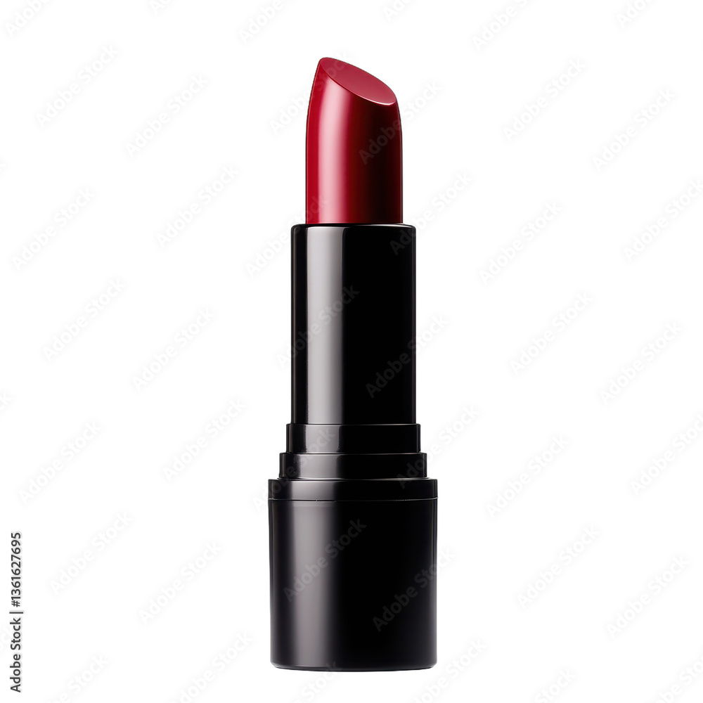 Classic red lipstick, vibrant bold shade in sleek black tube, perfect for makeup looks and enhancing beauty, copy-space available. Isolated on white background or PNG Classic red lipstick, vibrant bold shade in sleek black tube, perfect for makeup looks and enhancing beauty, copy-space available. Isolated on white background or PNG