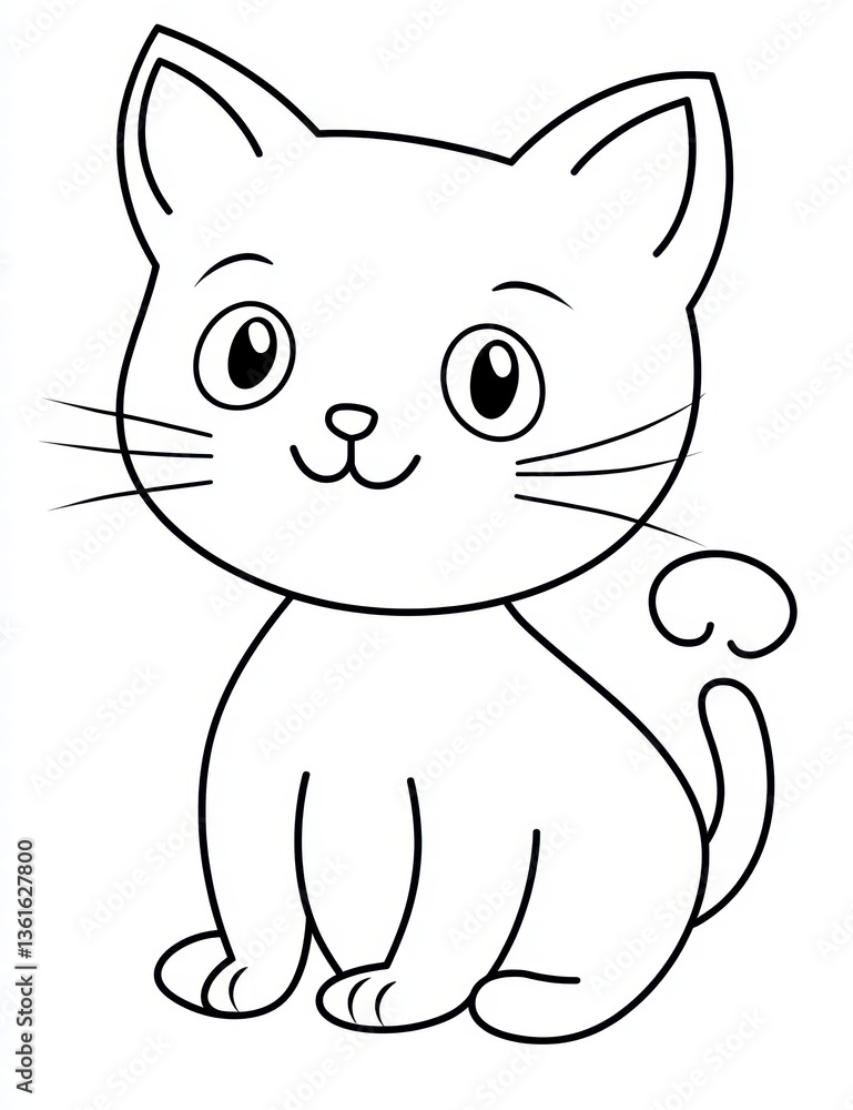 Obraz premium Smiling Cartoon Cat: A delightful and simple cartoon illustration of a cute, smiling cat, perfect for children's content and design projects. 