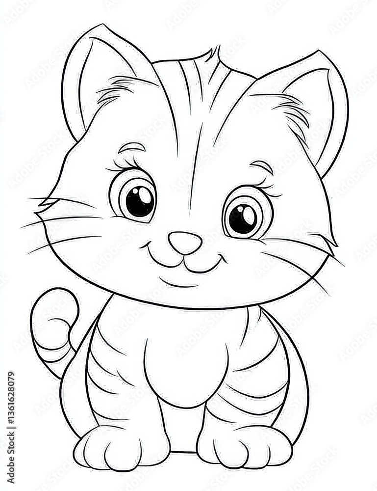 Obraz premium Cute Cartoon Kitten Illustration: A charming and adorable kitten illustration, with wide-eyed innocence and a sweet, innocent expression, ready to bring joy to any creative project.