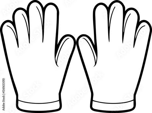 A pair of simple, cartoon-style gloves with an outline, suitable for various uses in illustrations or designs.