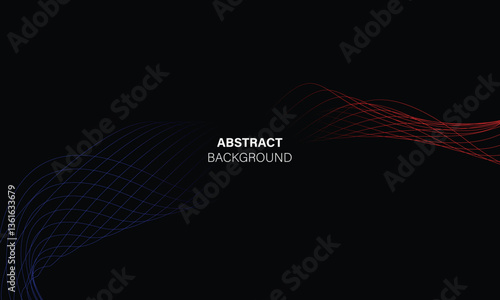 Abstract glowing waves line blue red on dark background design.