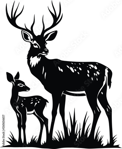 Deer with foal vector art 