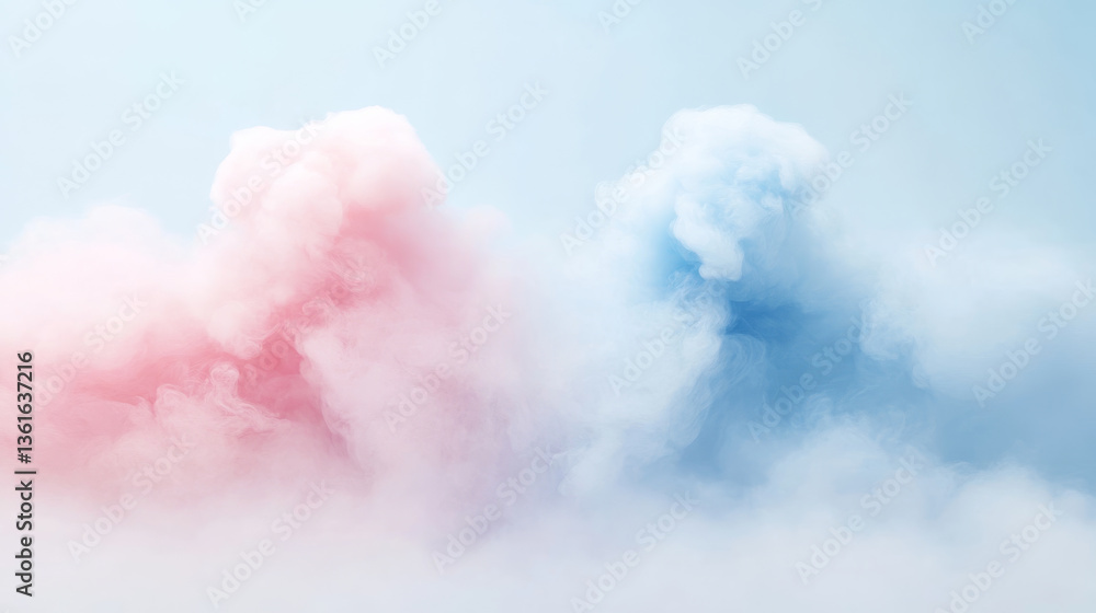 Fototapeta premium Colorful pink and blue smoke clouds in soft gradient
