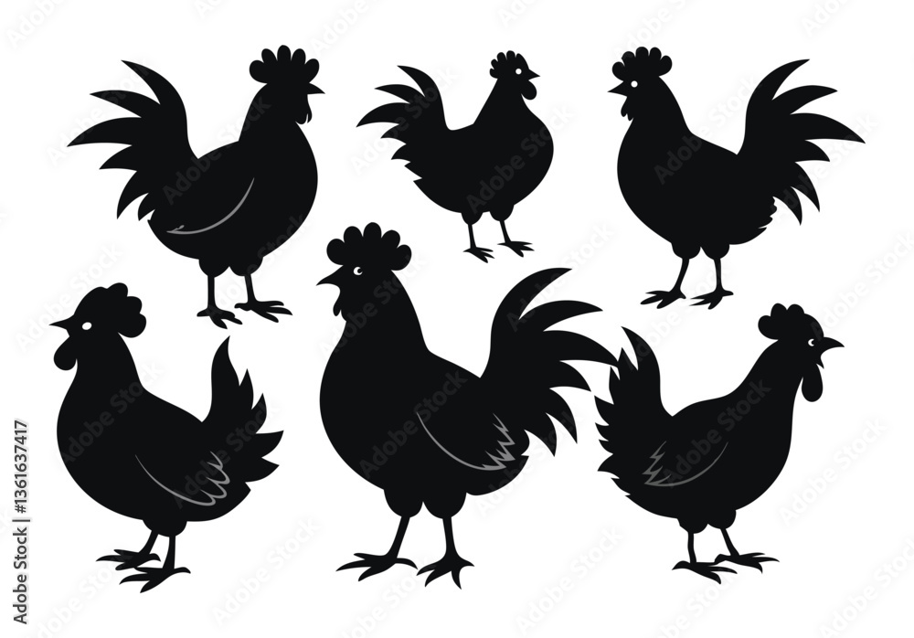 Fototapeta premium Set of Silhouetted Rooster Heads