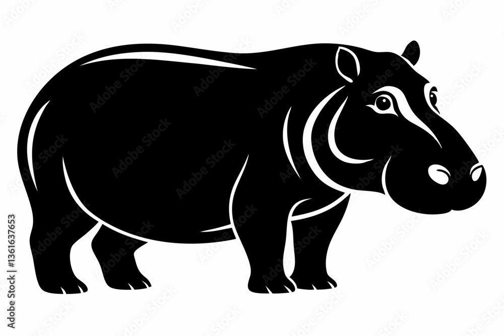 Obraz premium hippopotamus silhouette line art vector illustration