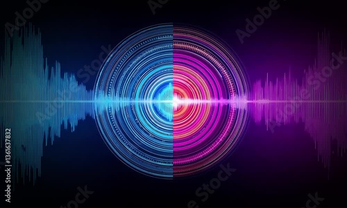 Abstract powerful music beats, vibrant soundwaves pulsating from a booming music box. Dj party music background