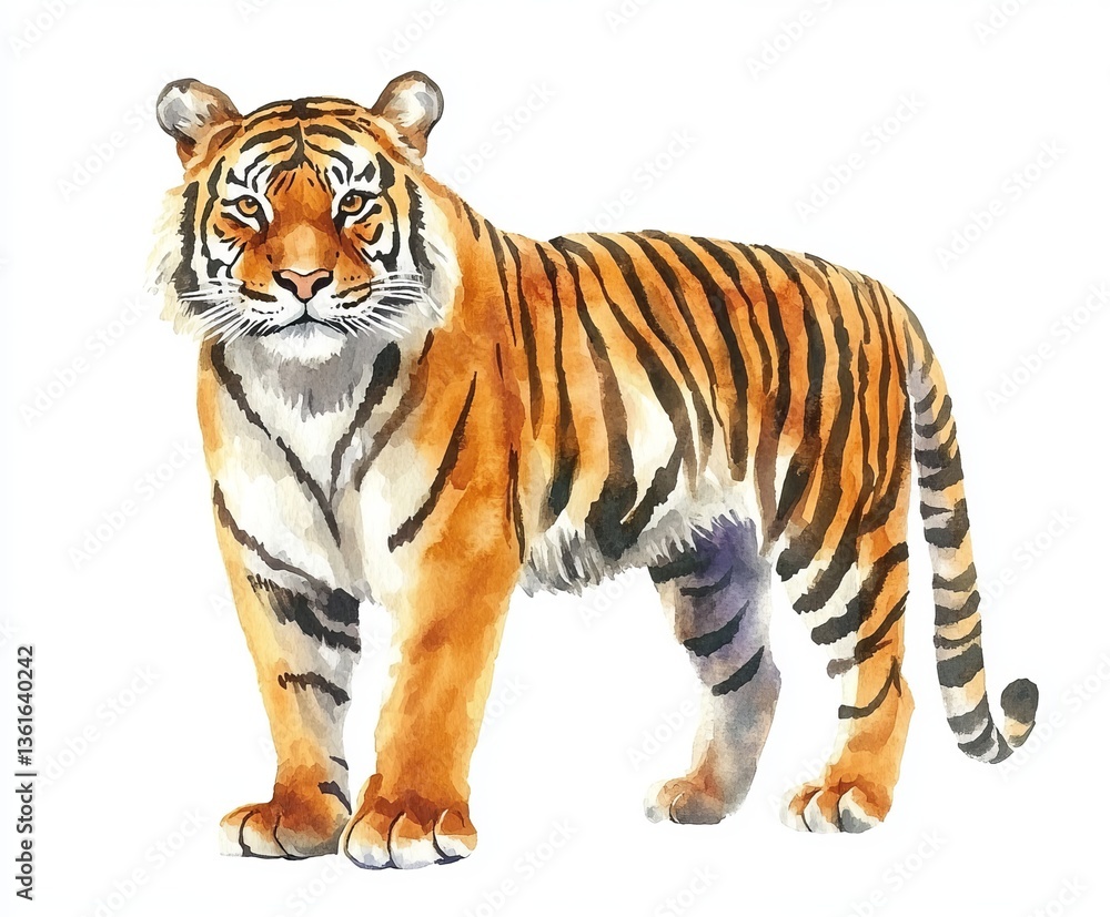 Obraz premium Watercolor Tiger: Wild Animal on Isolated White Background