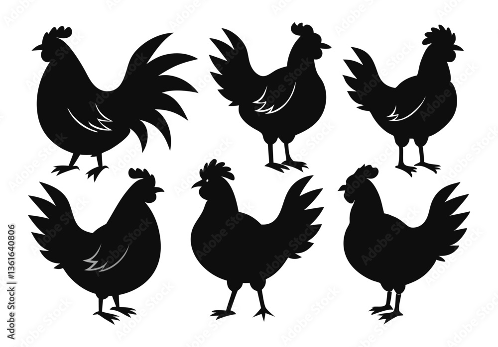 Fototapeta premium Set of Silhouetted Rooster Heads