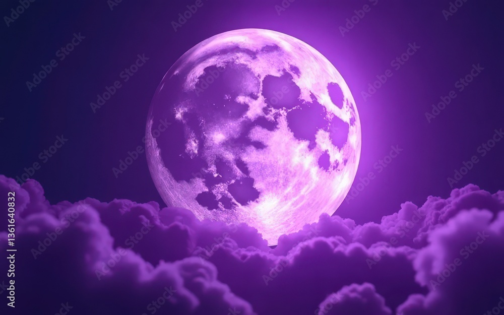 Fototapeta premium Funky Purple Haze Surrounding the Moon – Mystical Night Sky